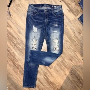 Miss Me Distressed Dark Blue Skinny Jeans with Rips